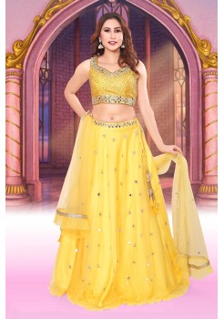 Yellow Net/Satin Silk Lehenga 